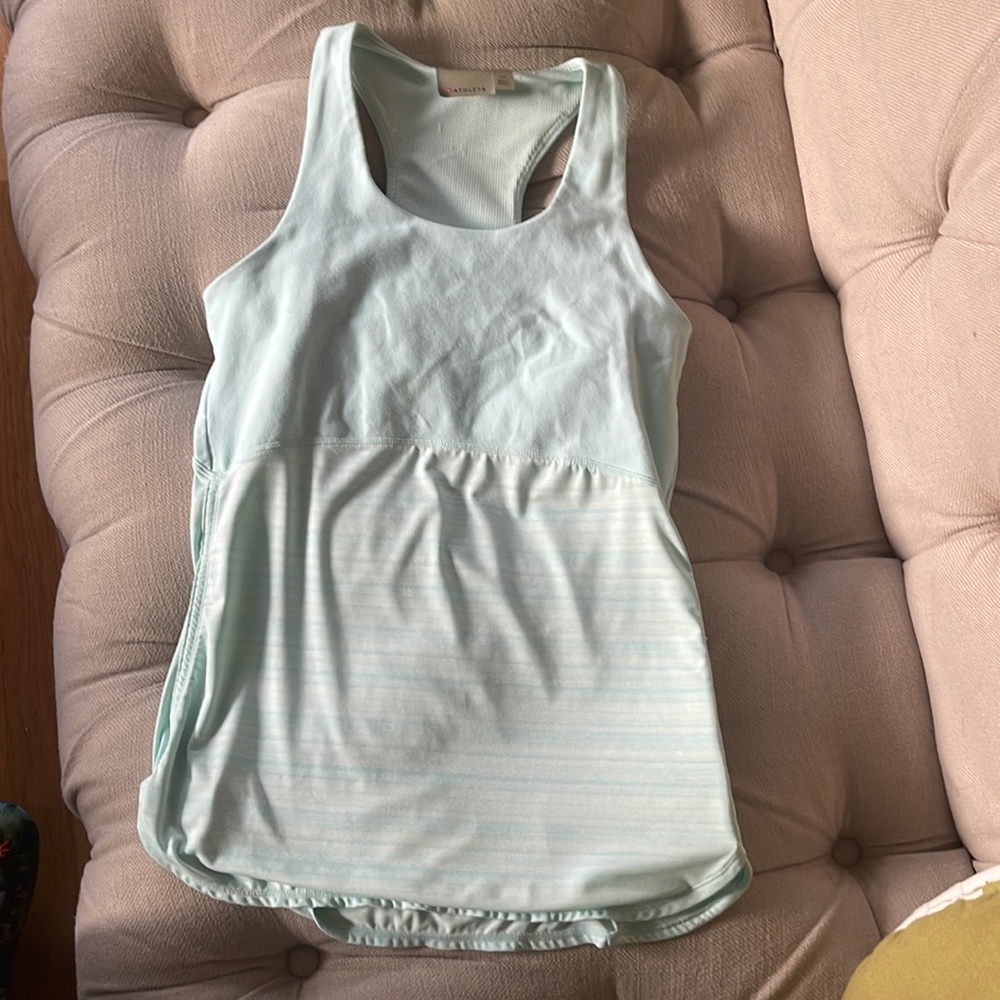 Athleta Daydreamer Support Tank Top Racerback XS Zip Pocket Breathes color blue